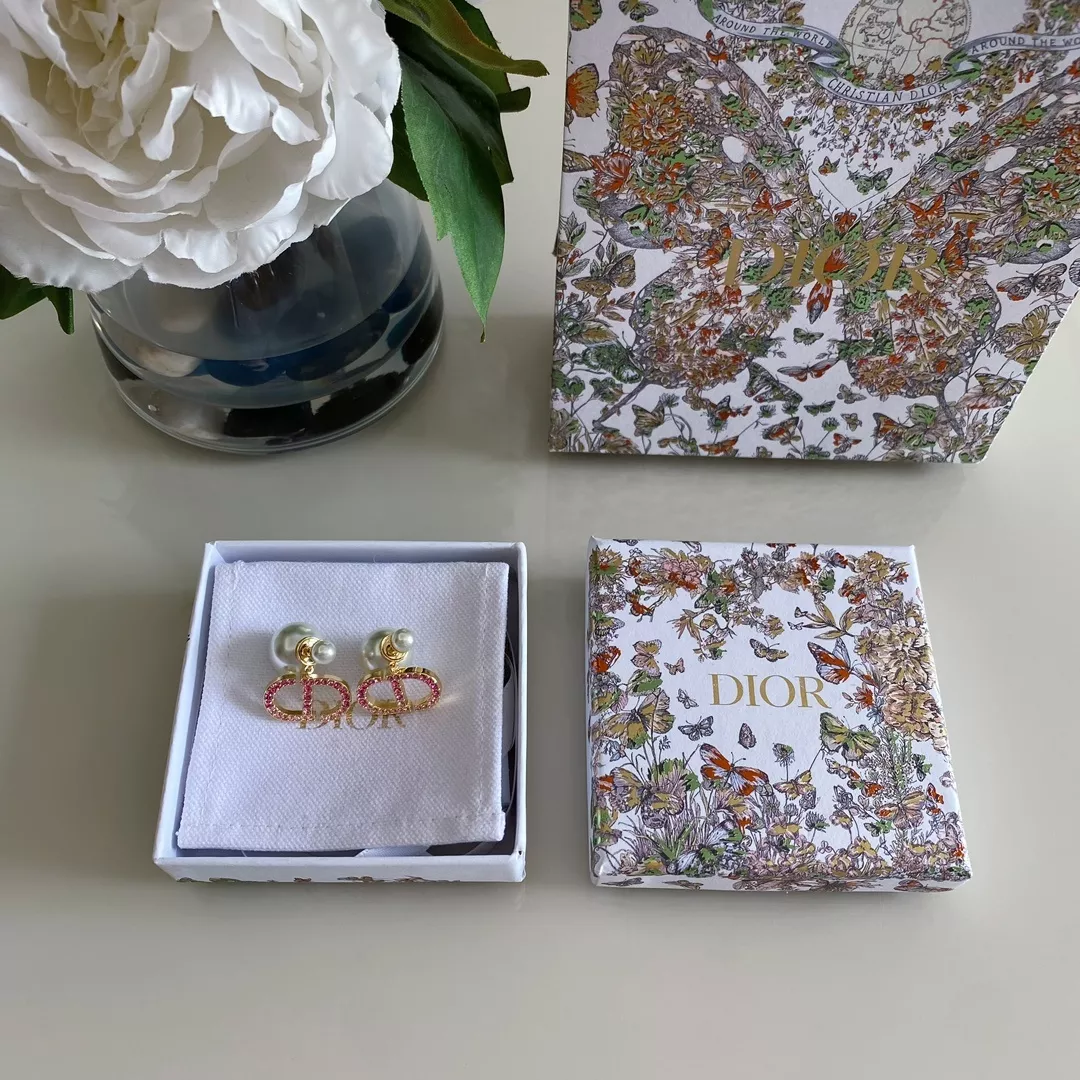 디올 핑크 크리스탈 진주 CD 이어링 상세 이미지 2