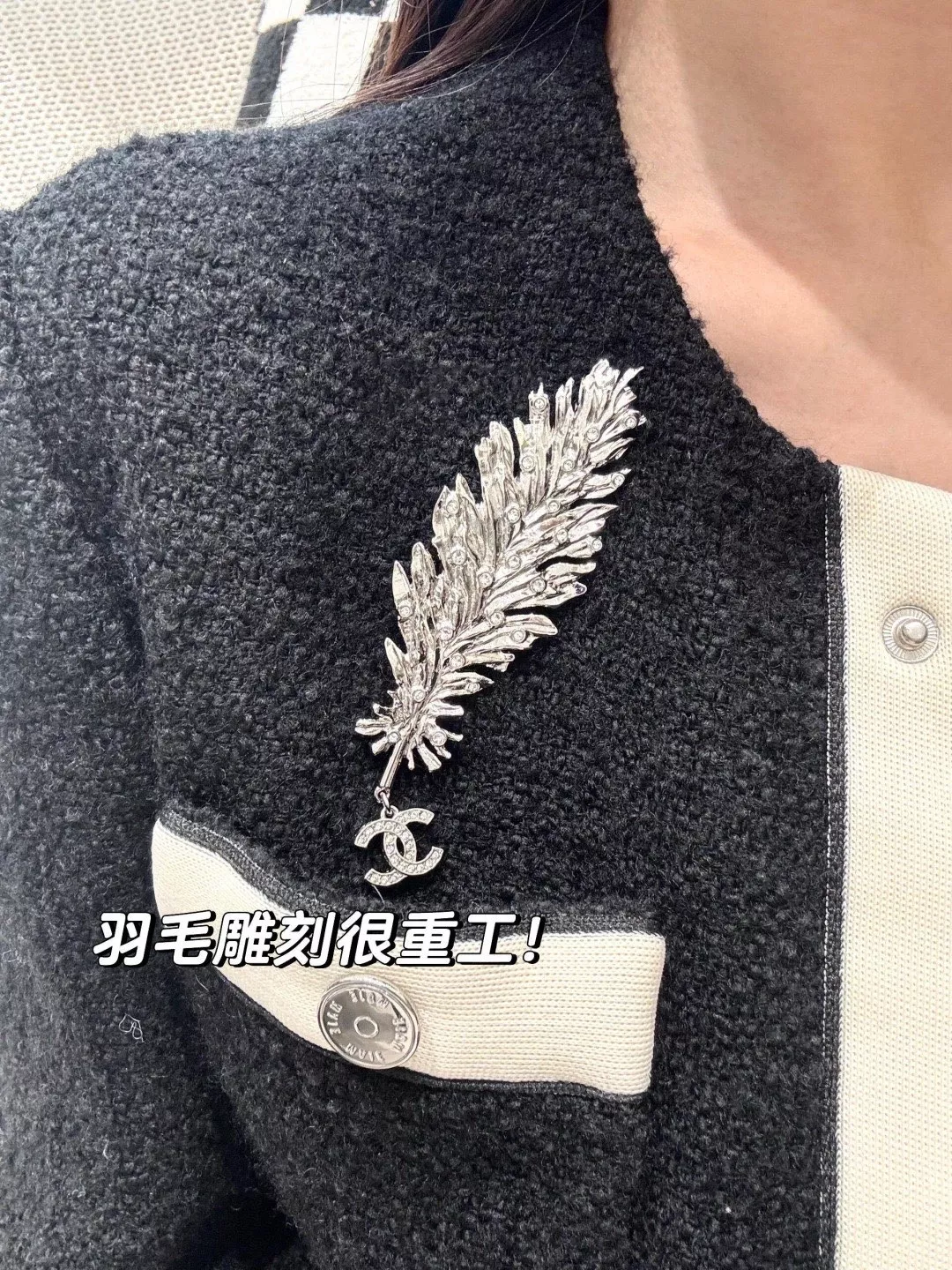 샤넬 깃털 모티브 크리스탈 장식 브로치 상세 이미지 16