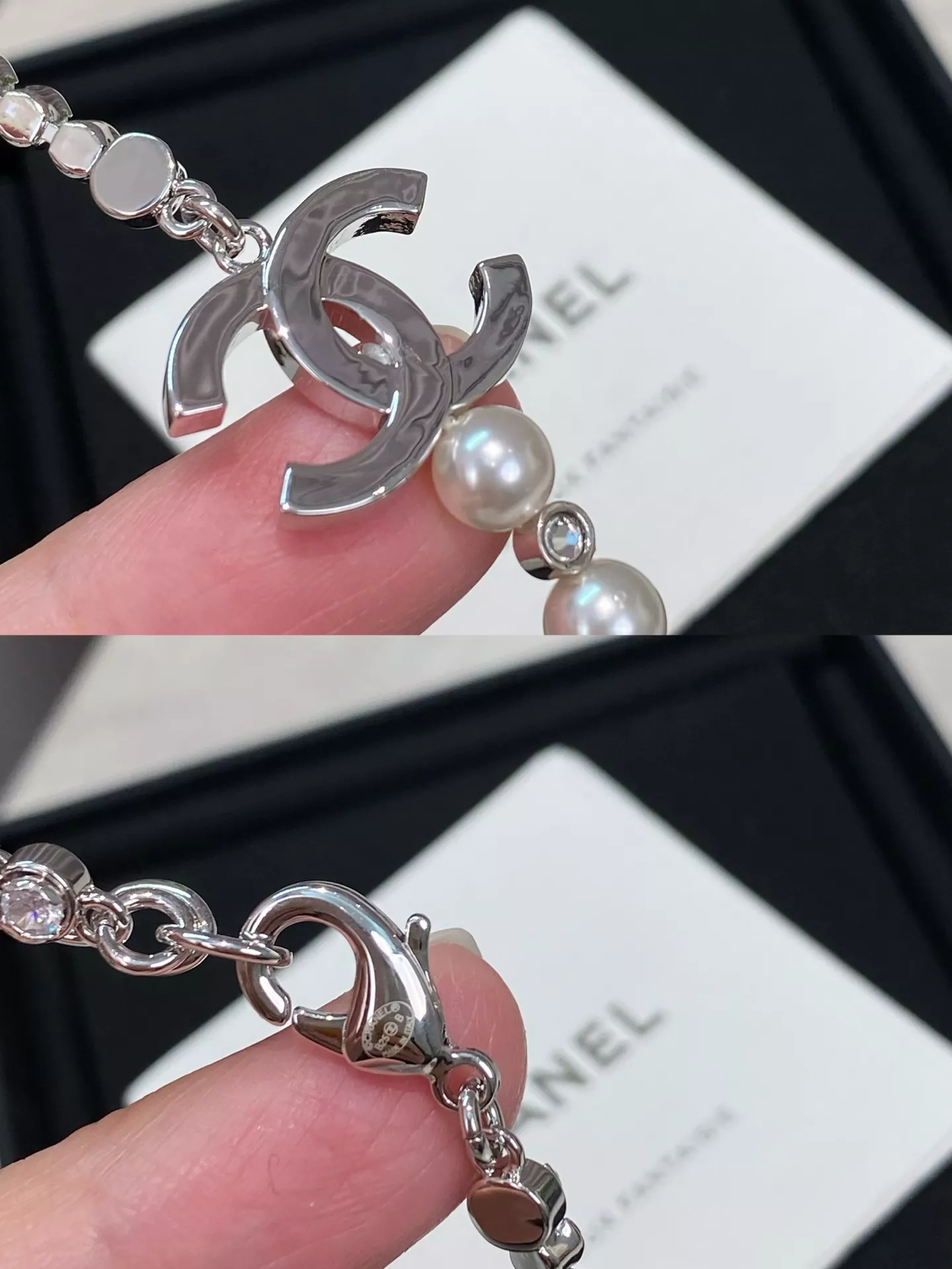 샤넬 실버 워터드롭 진주 롱체인 목걸이 상세 이미지 9