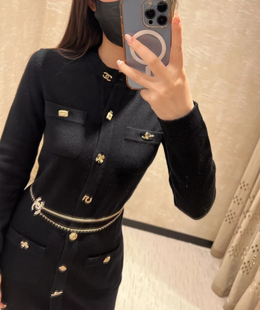 샤넬 퀼팅 램스킨 진주 더블 C 체인벨트 상세 이미지 17