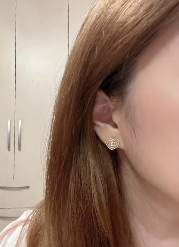 샤넬 더블 서클 핑크 하트 에나멜 이어링 상세 이미지 9