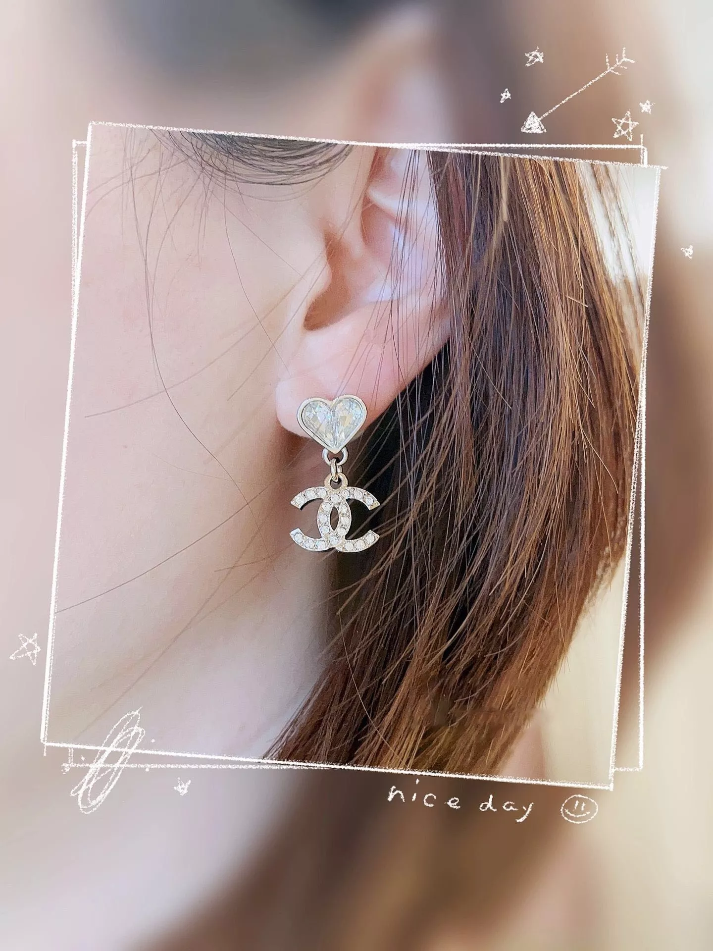 샤넬 하트 더블 C 크리스탈 드롭 귀걸이 상세 이미지 10