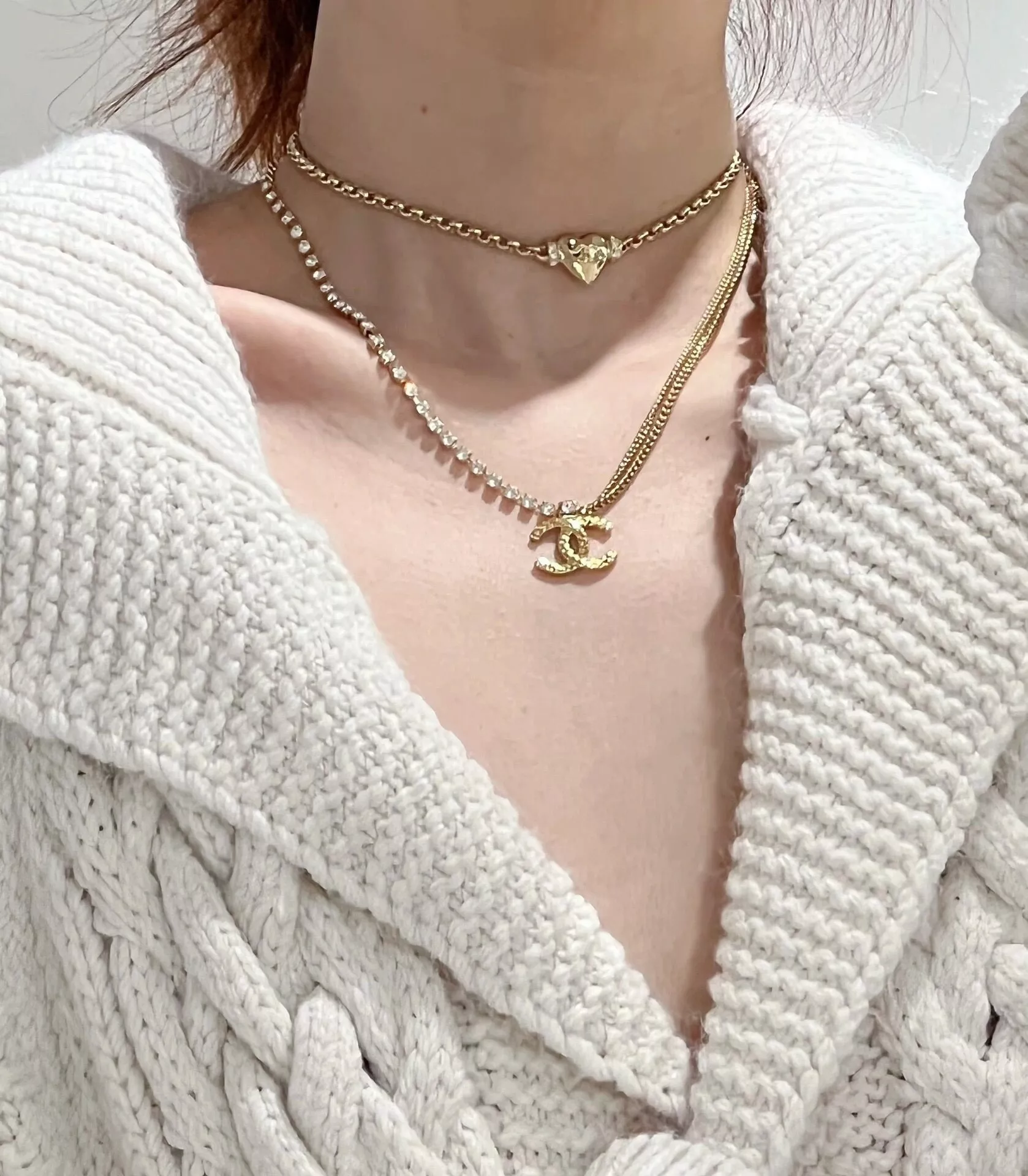 샤넬 더블 레이어 라인스톤 체인 CC 로고 목걸이 상세 이미지 26