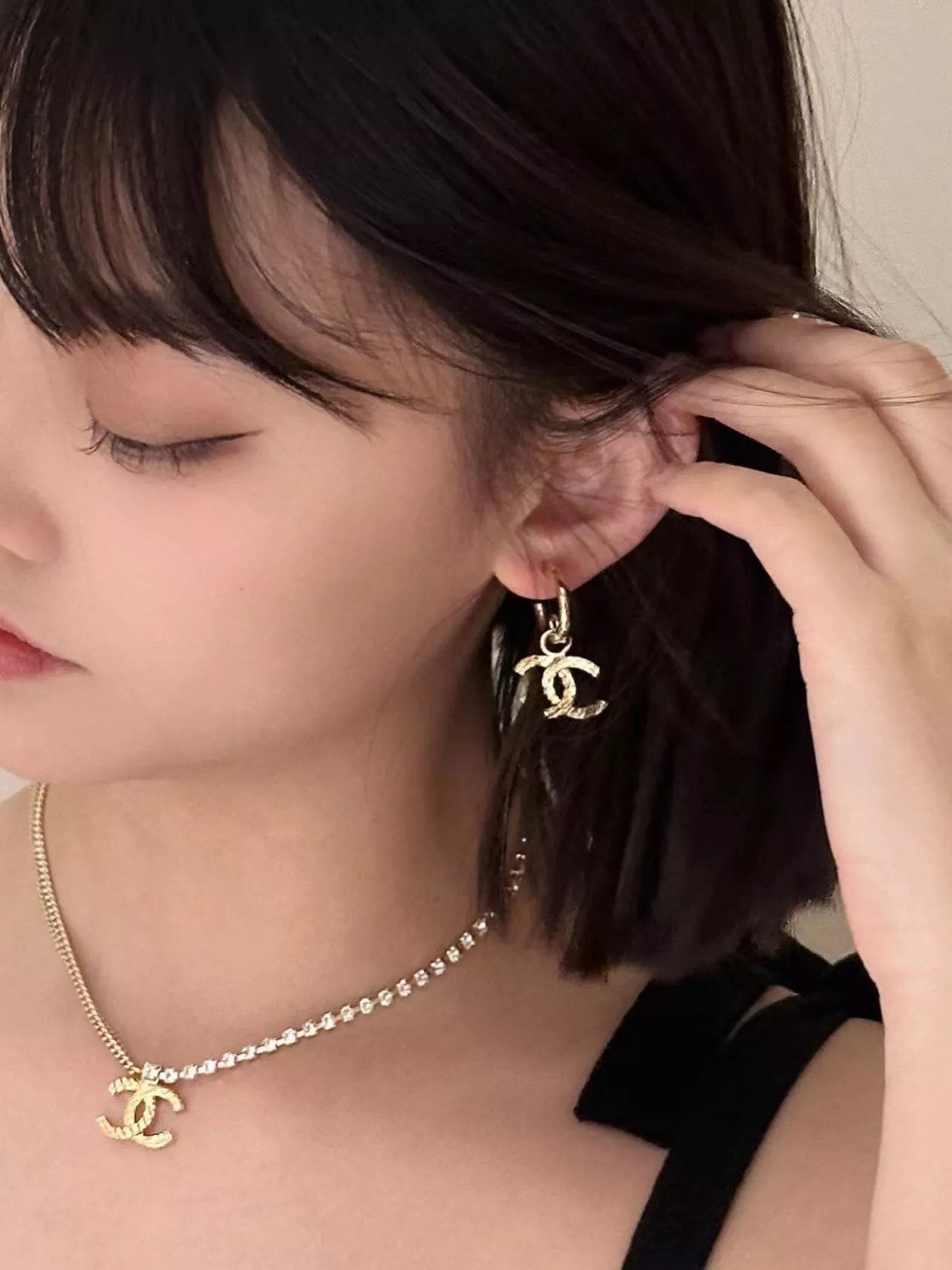 샤넬 더블 레이어 라인스톤 체인 CC 로고 목걸이 상세 이미지 28