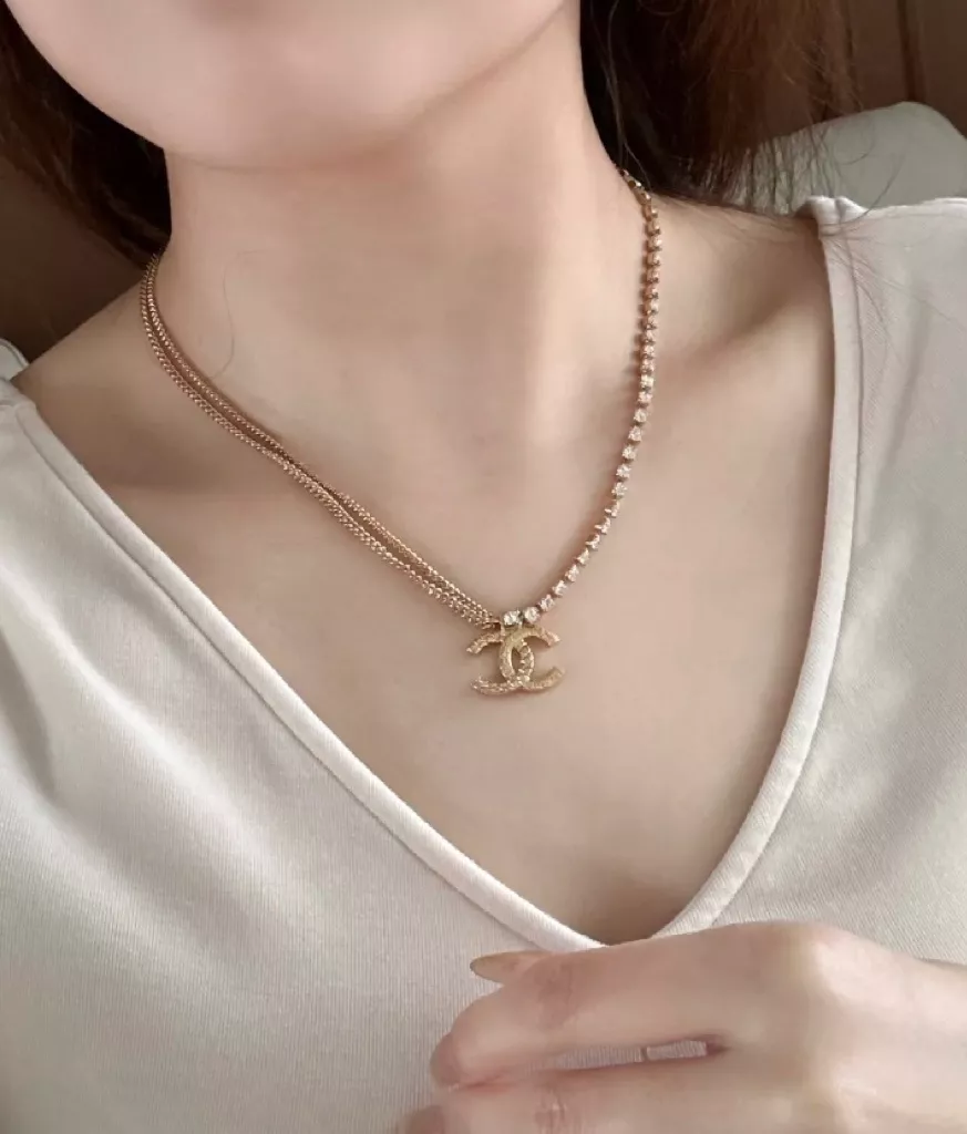 샤넬 더블 레이어 라인스톤 체인 CC 로고 목걸이 상세 이미지 25