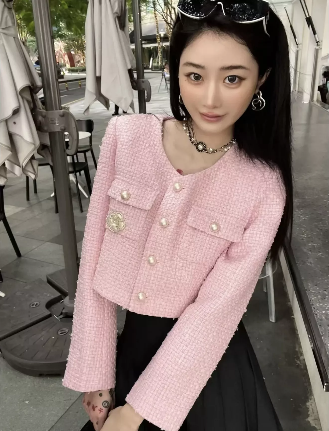 샤넬 진주 더블 체인 CC 로고 플라워 목걸이 상세 이미지 15