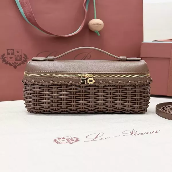 로로피아나 엑스트라 포켓 L19 브라운 위빙 레더 크로스백