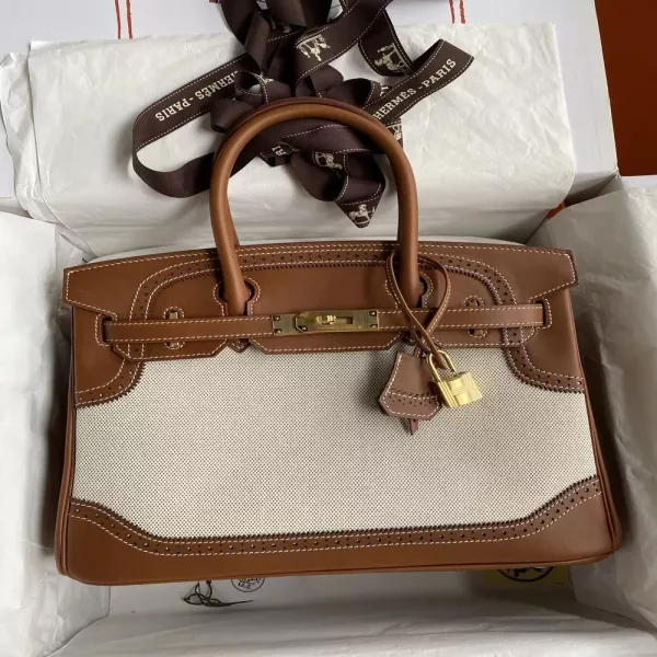 에르메스 벌킨 30cm 레이스 트리밍 새들가죽 배색 토트백