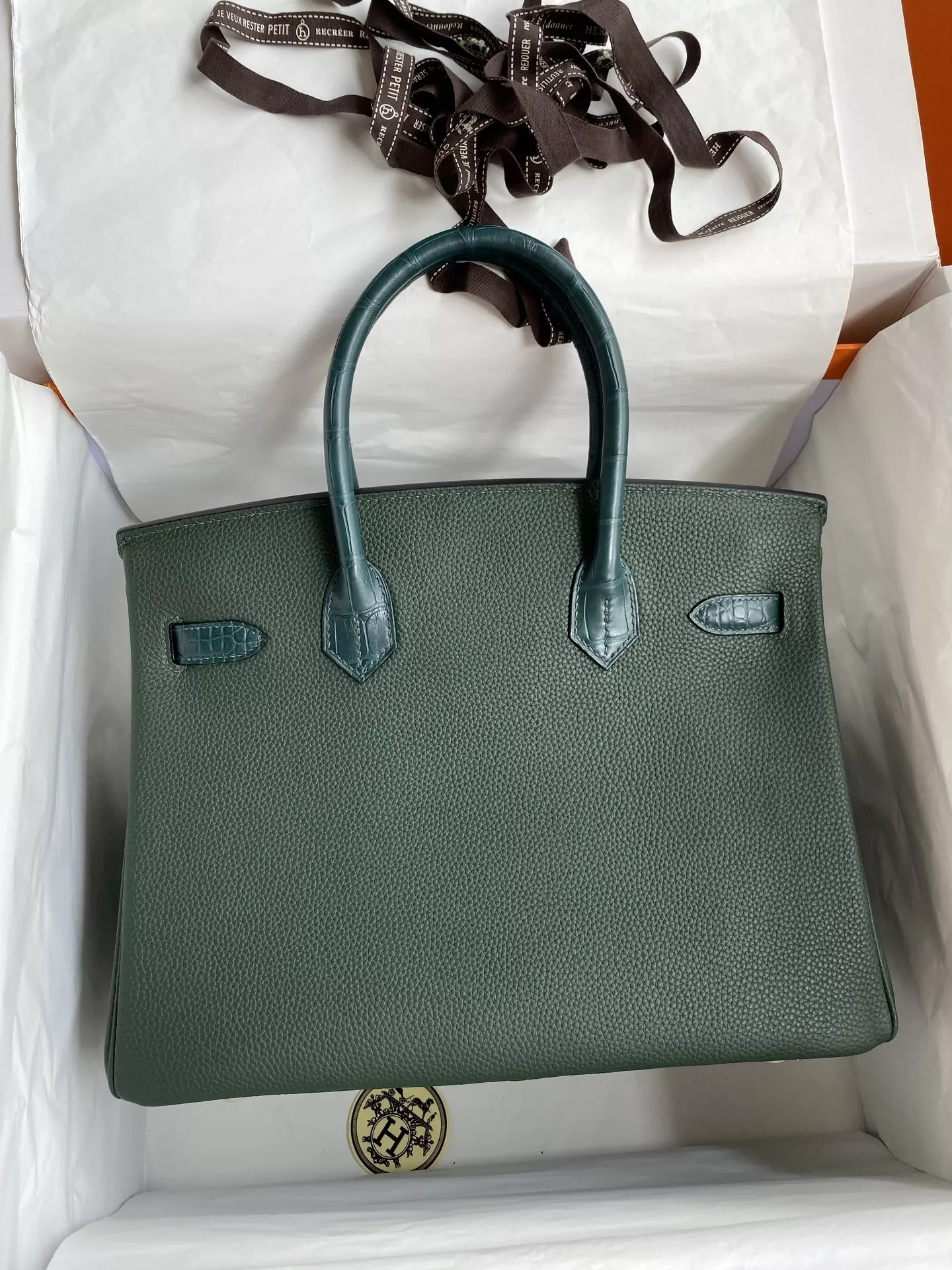 에르메스 터치 악어가죽 배색 30cm 토트백 상세 이미지 2