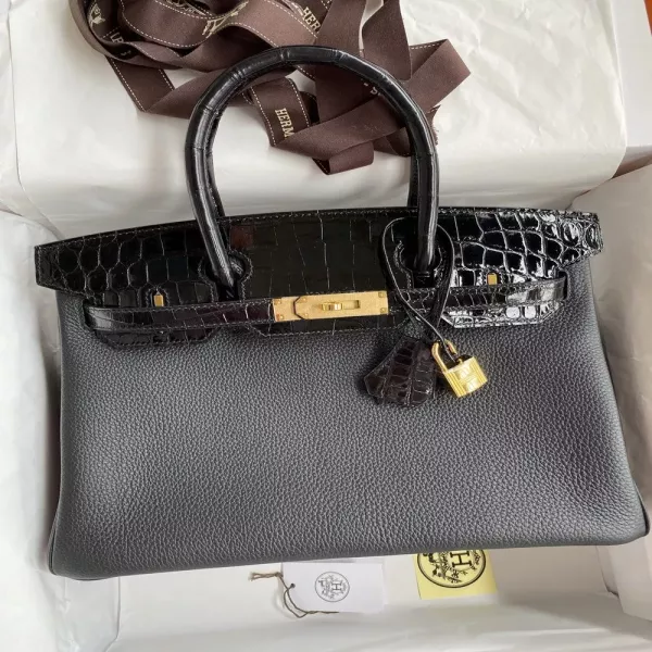 에르메스 터치 악어가죽 송아지가죽 30cm 토트백