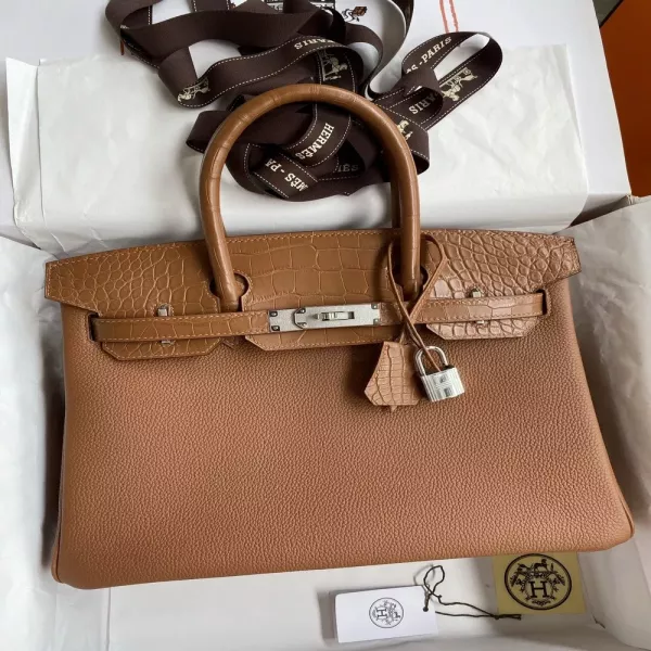 에르메스 터치 악어가죽 송아지가죽 30cm 토트백