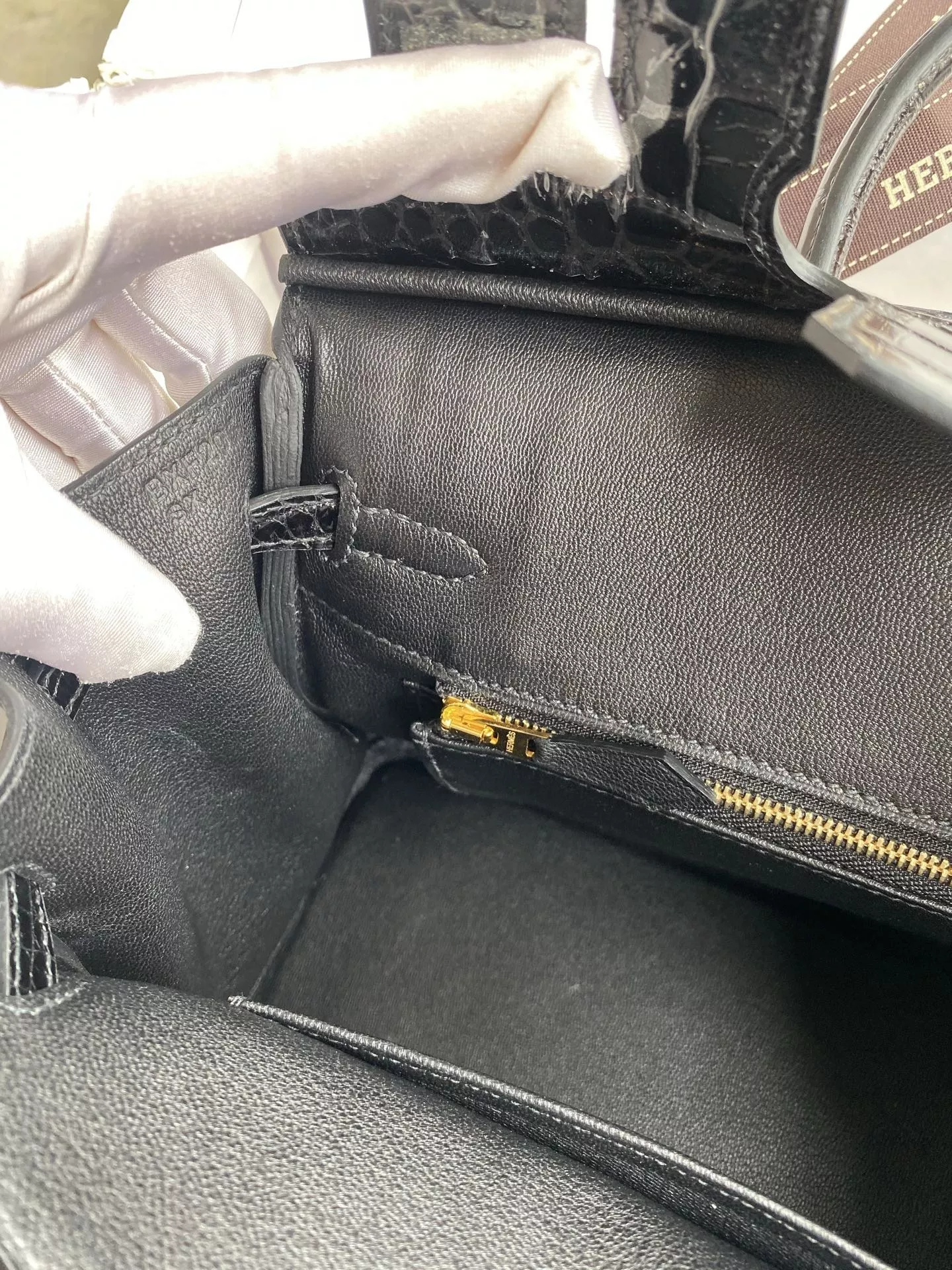 에르메스 터치 디테일 25cm 악어가죽 송아지가죽 토트백 상세 이미지 9