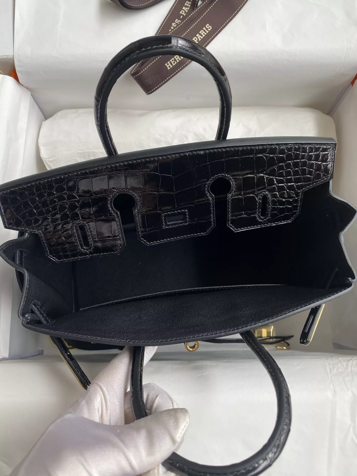 에르메스 터치 디테일 25cm 악어가죽 송아지가죽 토트백 상세 이미지 7