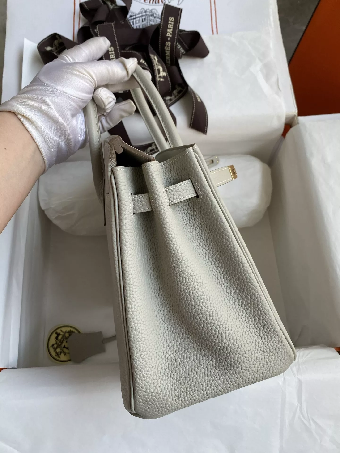 에르메스 토고 가죽 진주그레이 25cm 토트백 상세 이미지 5