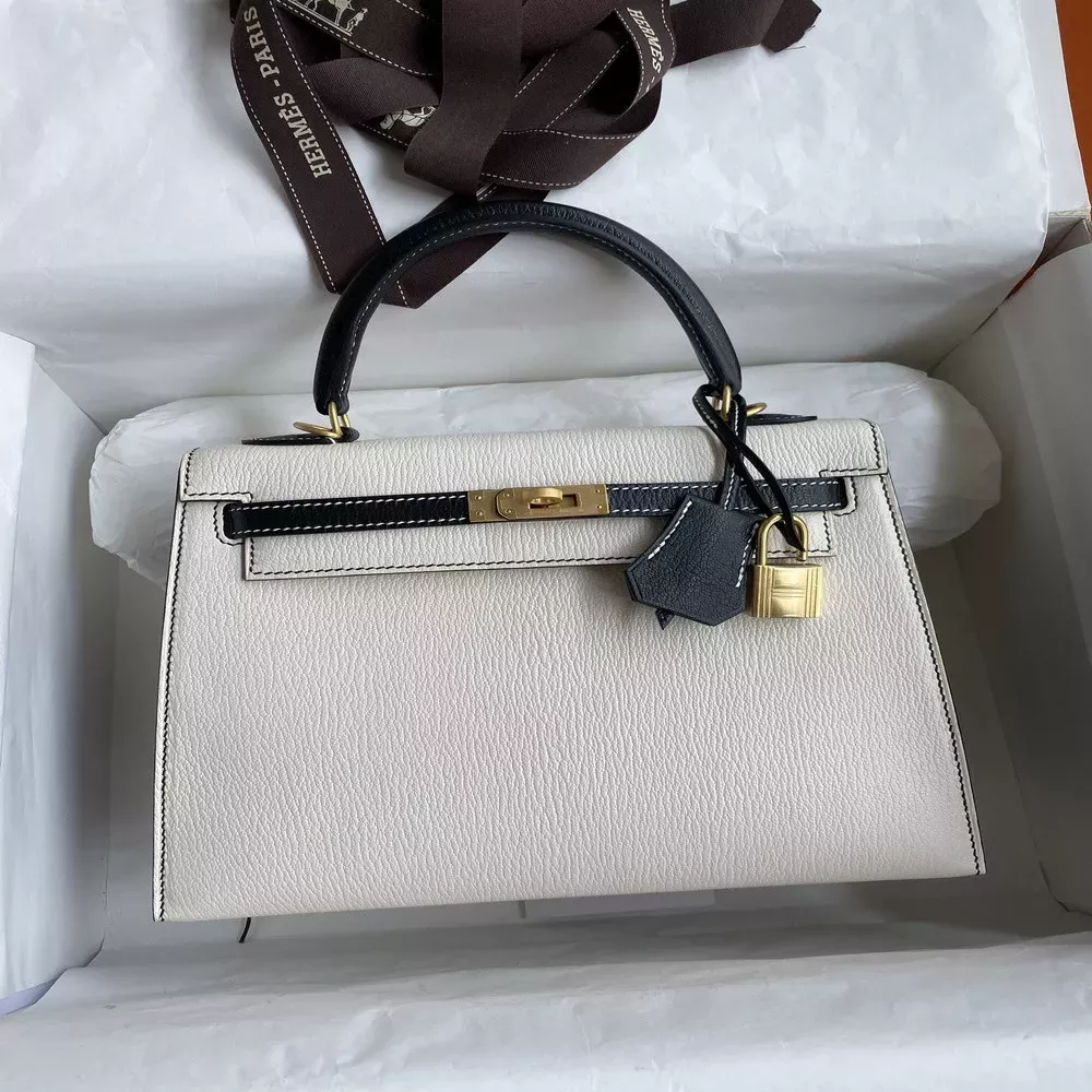 에르메스 켈리 25cm 산양가죽 배색 토트백