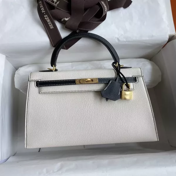 에르메스 켈리 25cm 산양가죽 배색 토트백