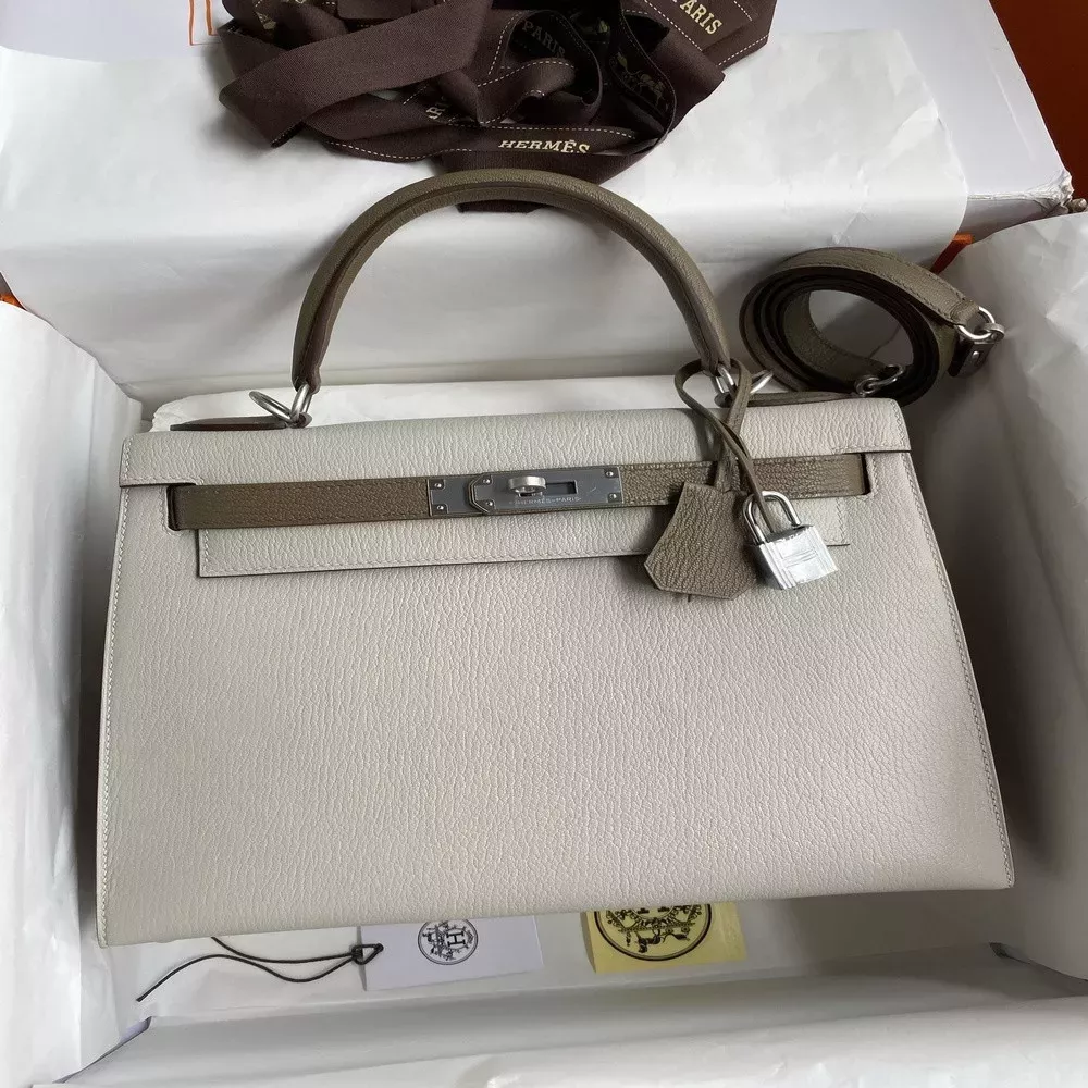 에르메스 켈리 28cm 산양가죽 투톤 토트백