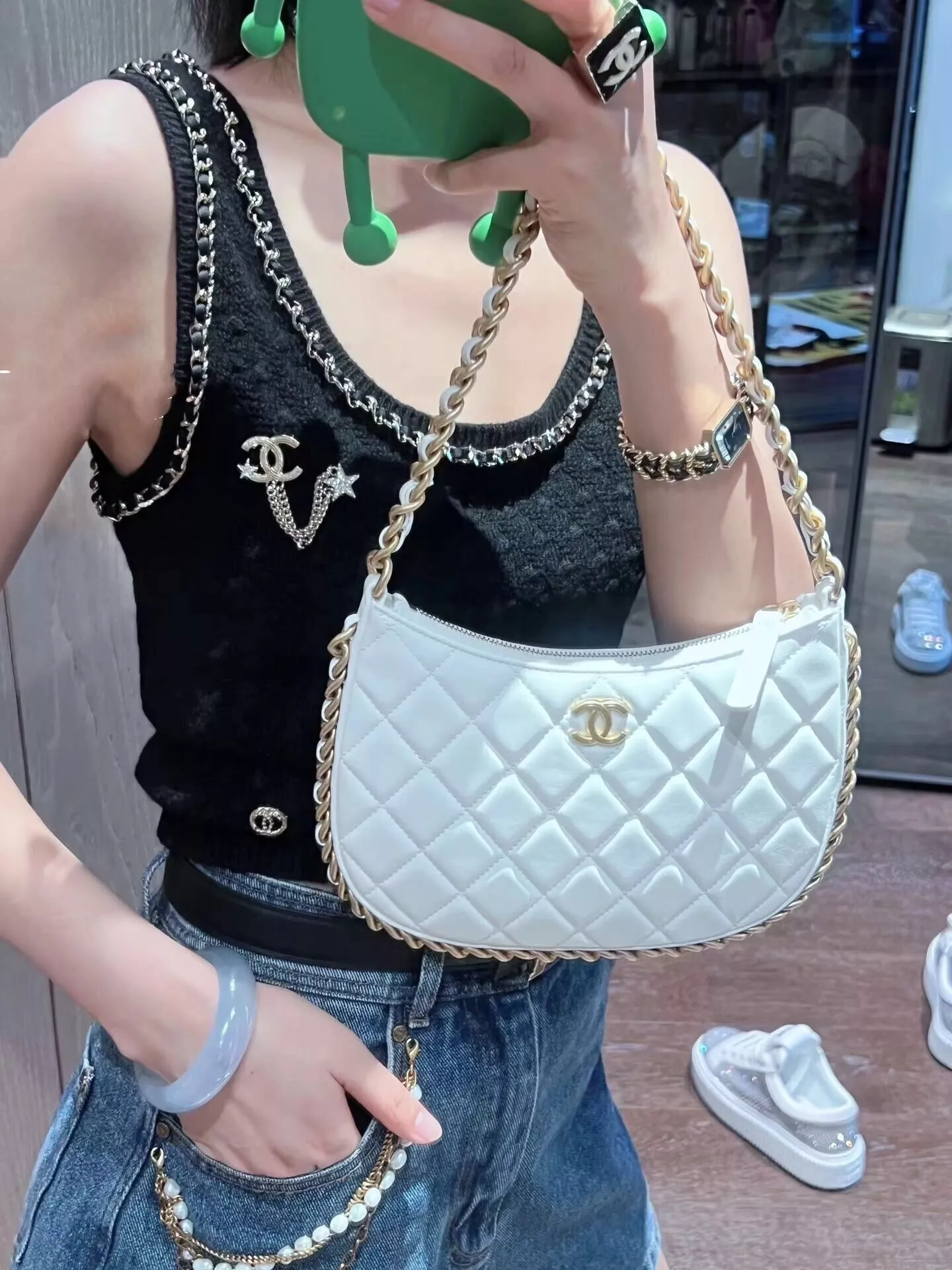 샤넬 더블 C 체인 스타 장식 브로치 상세 이미지 14