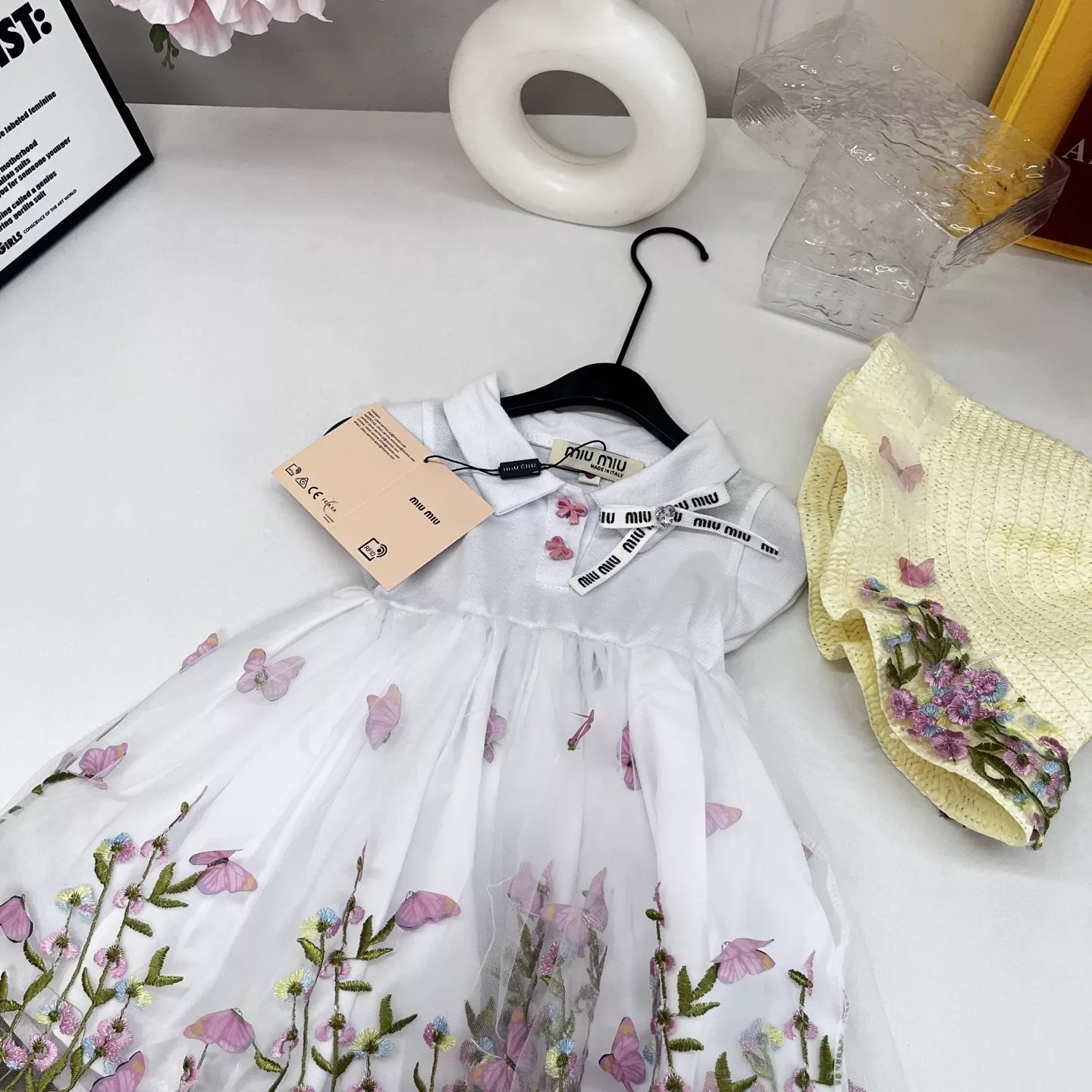 미우미우 자수 나비 튤 레이어드 카라 원피스 상세 이미지 3