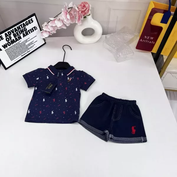 랄프로렌 카라 배색 자수 데님 반바지 유아용 세트