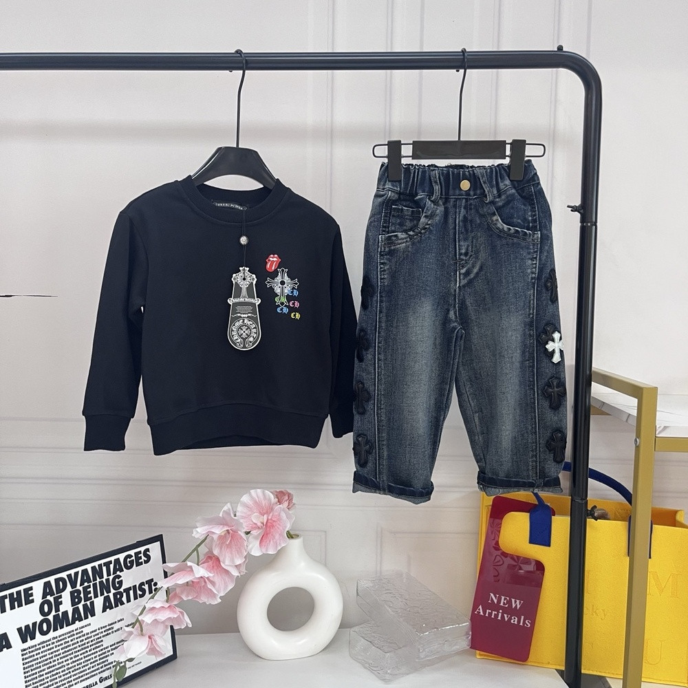 크롬하츠 빈티지 프린트 맨투맨 데님 팬츠 세트