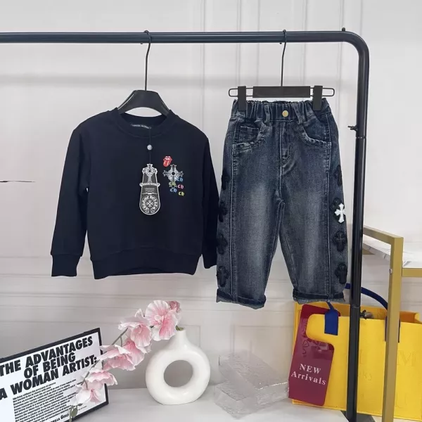 크롬하츠 빈티지 프린트 맨투맨 데님 팬츠 세트