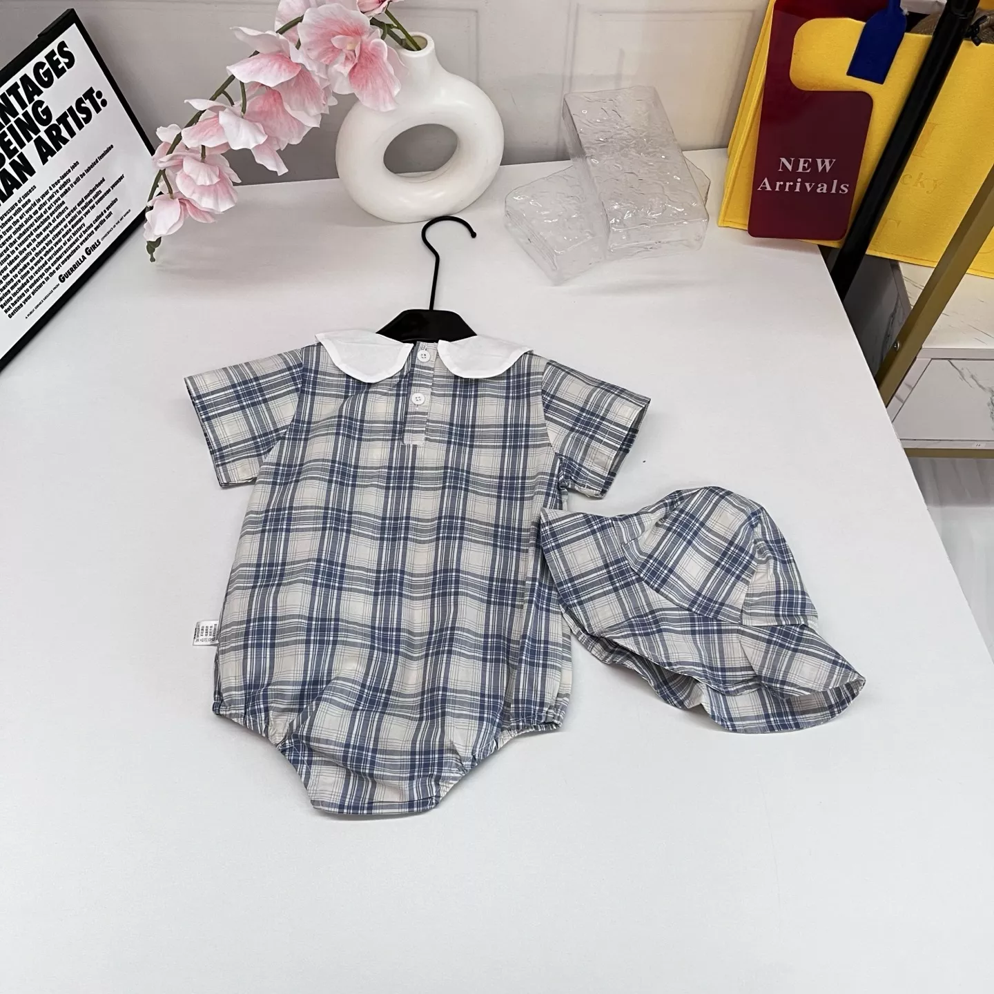 버버리 블루 체크 플랫카라 반소매 점프수트 세트 상세 이미지 9