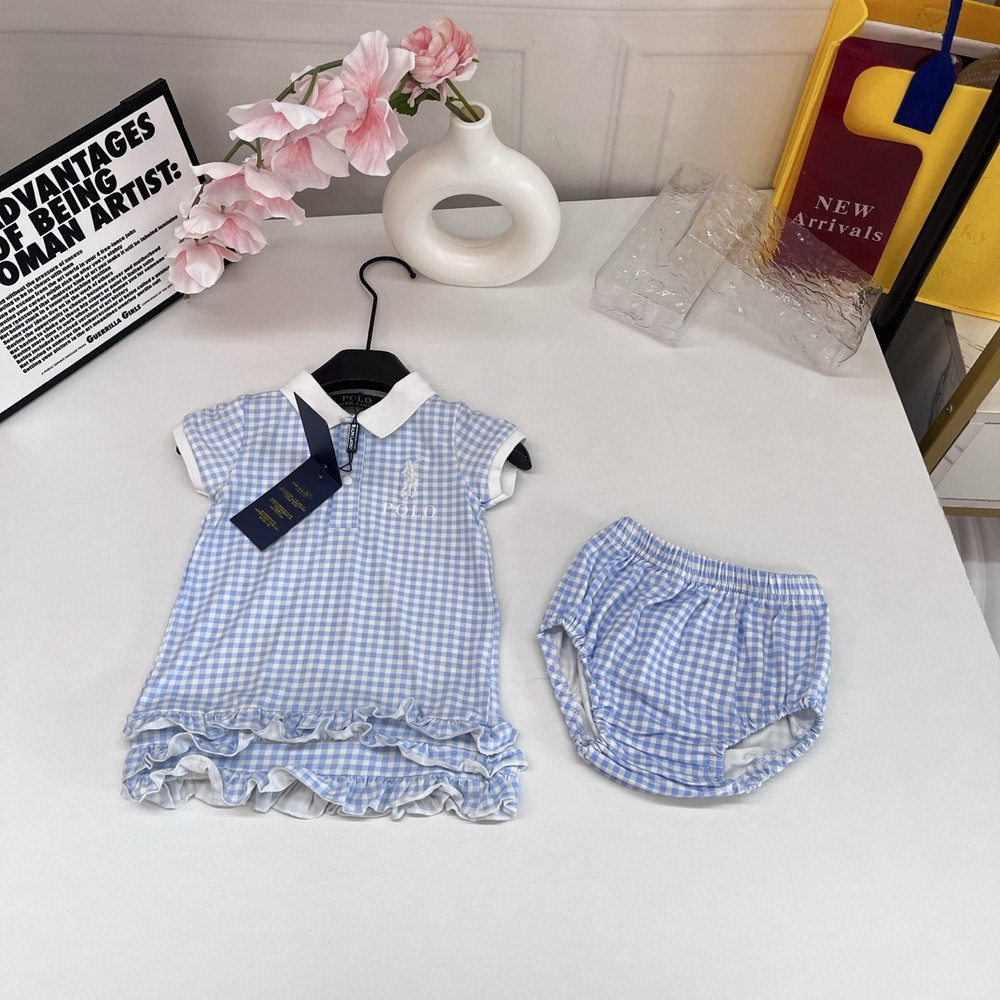 랄프로렌 체크 폴로 칼라 원피스 블루머 세트