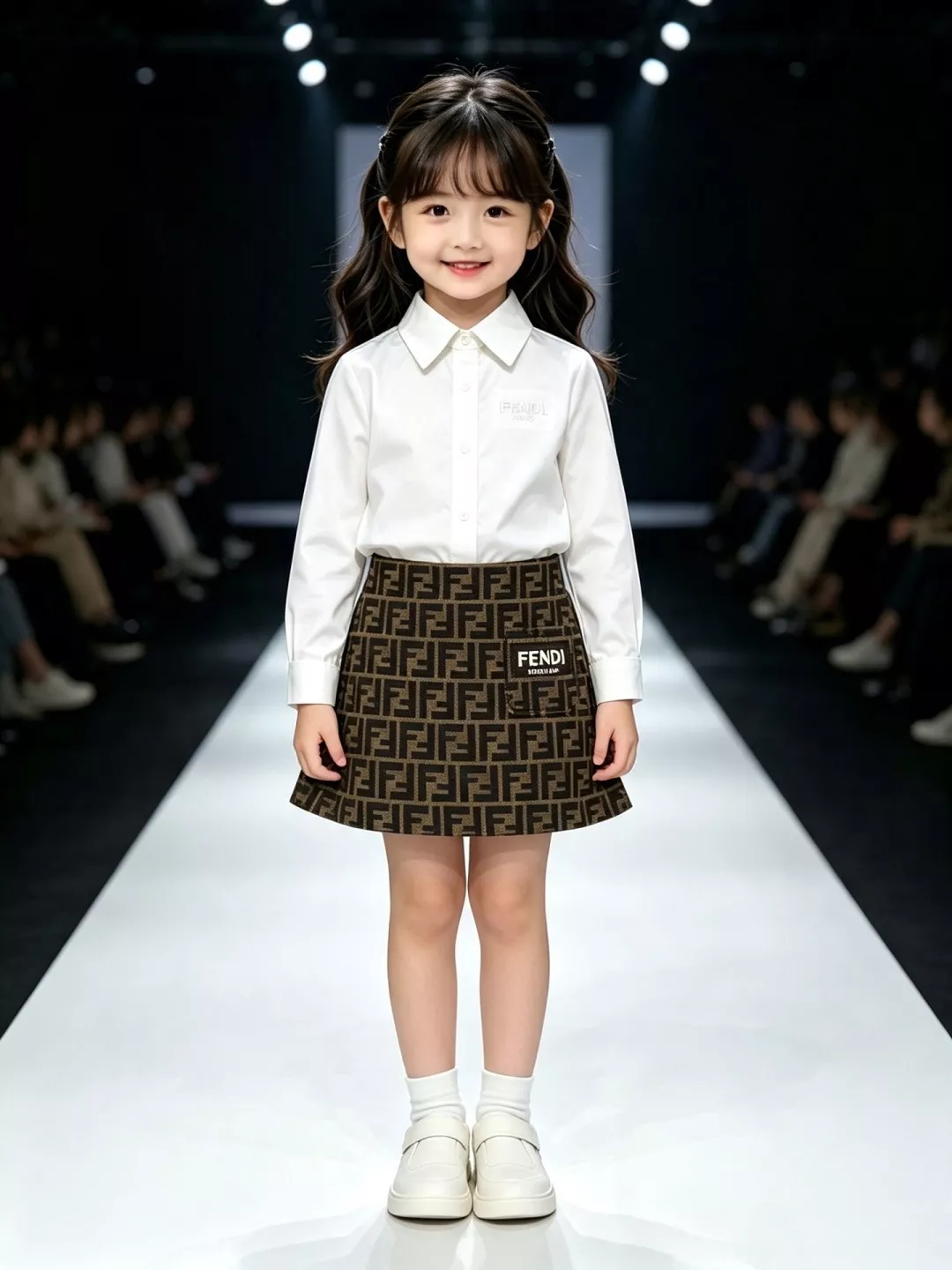 펜디 아동용 레터 자수 셔츠 체크 패턴 스커트 세트 상세 이미지 9