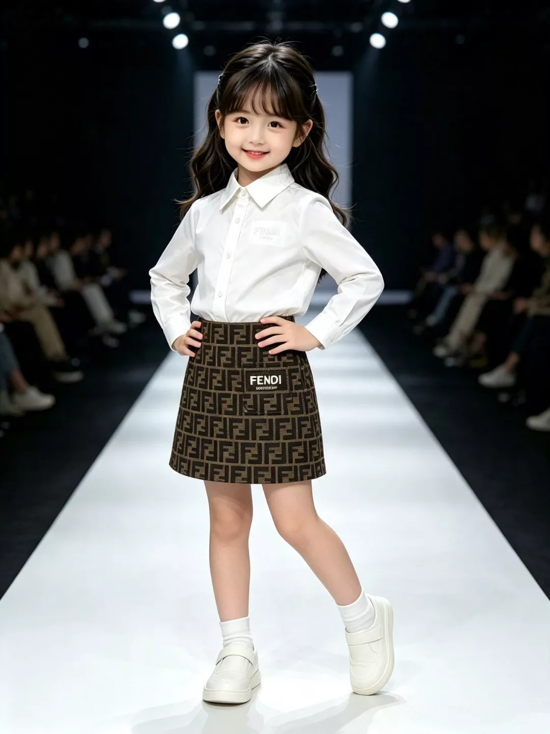 펜디 아동용 레터 자수 셔츠 체크 패턴 스커트 세트 상세 이미지 8