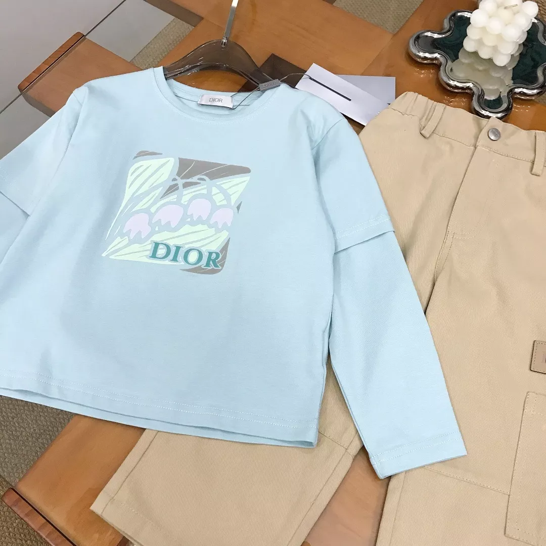 디올 아동용 컬러 플라워 프린트 페이크 레이어드 긴소매 상하의 세트 상세 이미지 5
