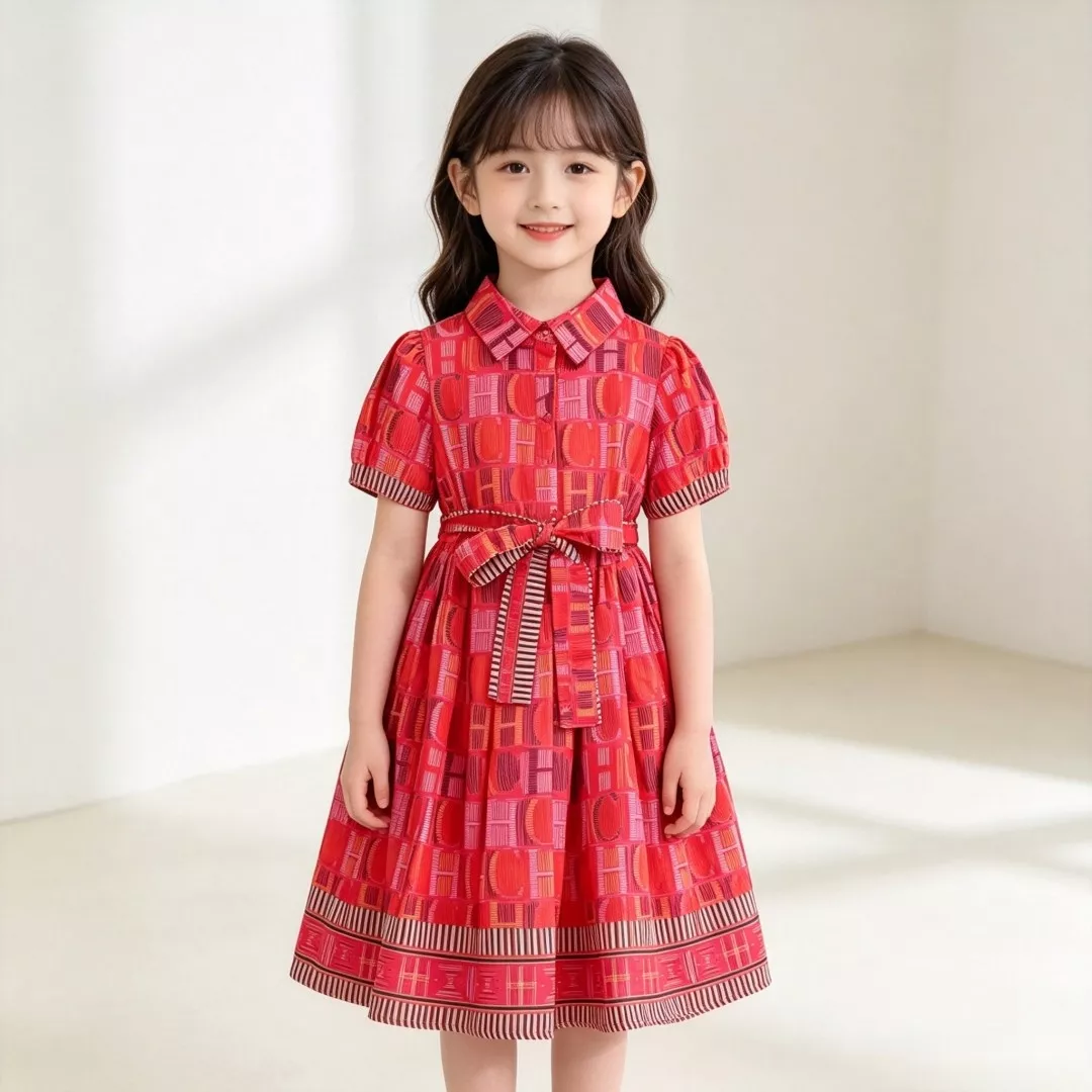샤넬 레드 체크 기하학 패턴 벨트 셔츠 원피스 상세 이미지 11