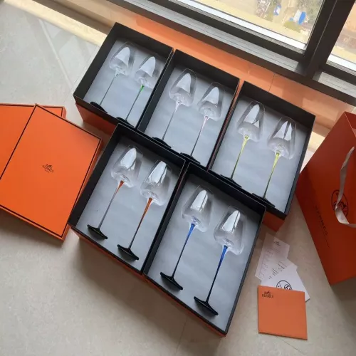 에르메스 컬러 스템 오목 바닥 크리스탈 와인잔