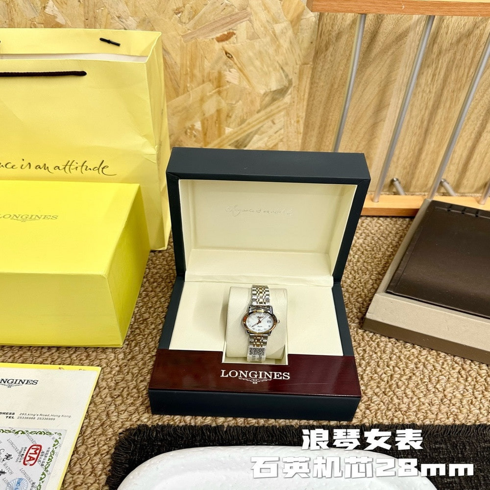 론진 28mm 사파이어 글라스 쿼츠 메탈 손목시계