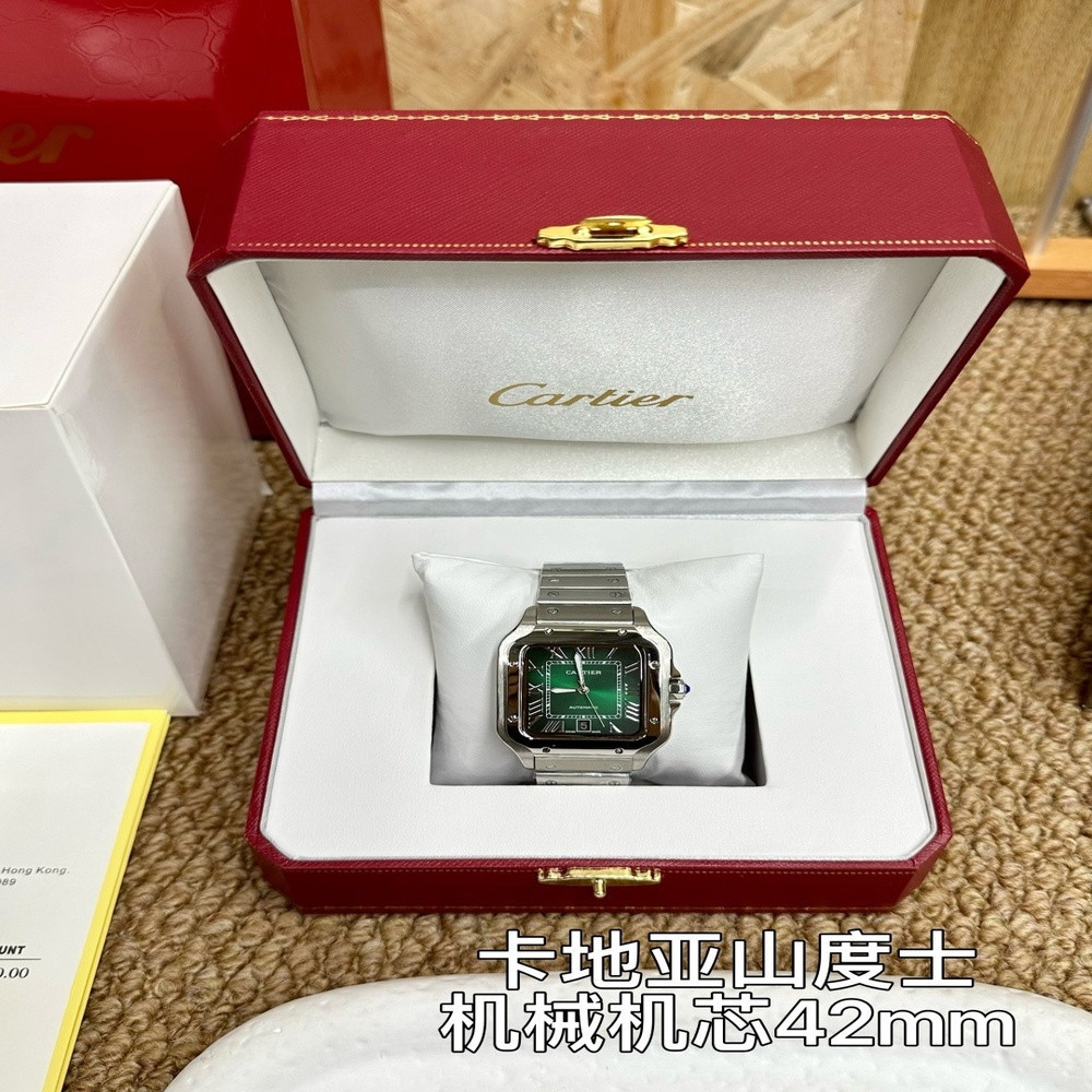 까르띠에 산토스 42mm 스틸 그린 다이얼 손목시계