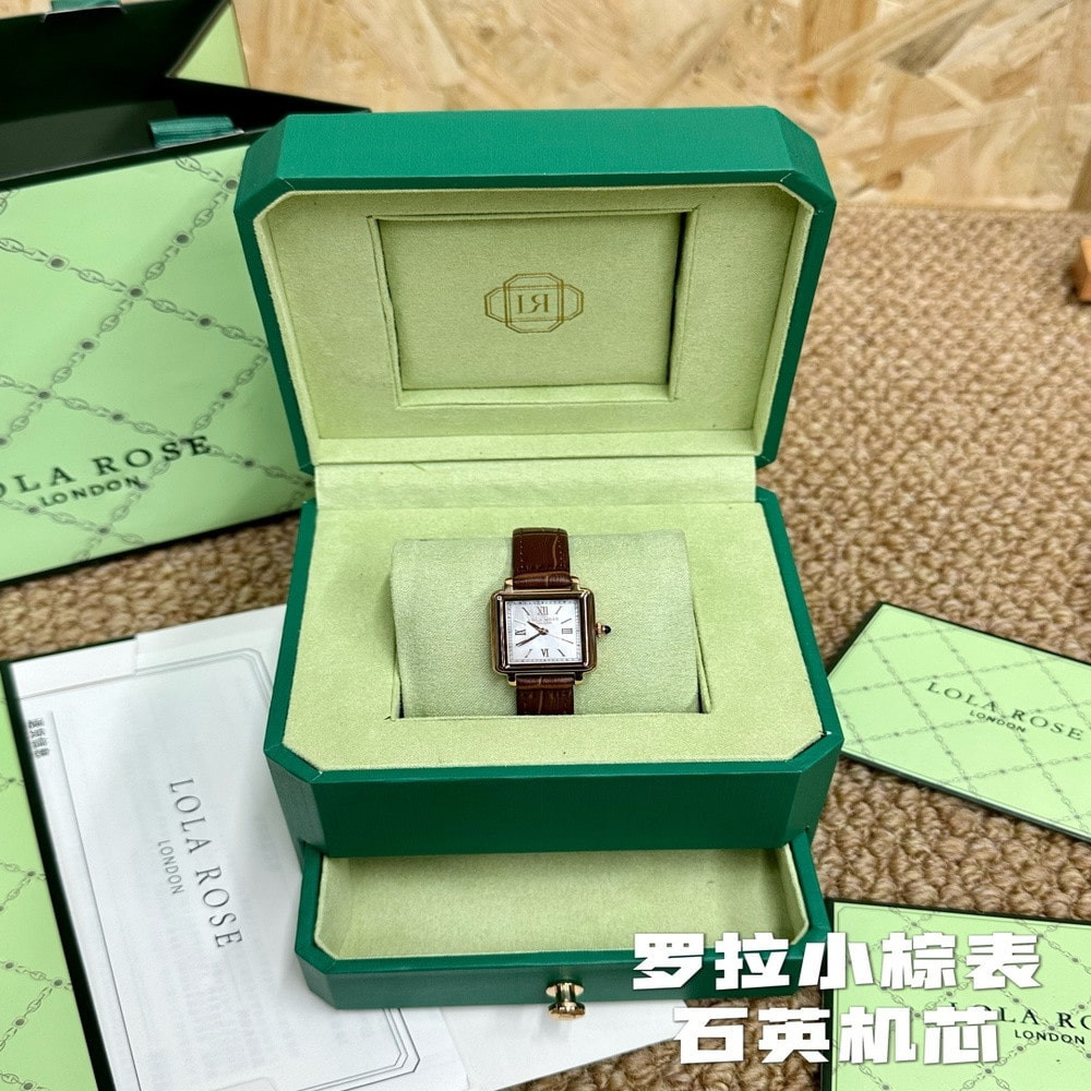 롤라로즈 스위스 쿼츠 스퀘어 다이얼 브라운 가죽 시계