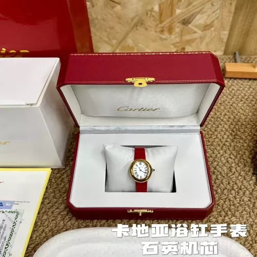 까르띠에 배스텁 레드 스트랩 쿼츠 손목시계