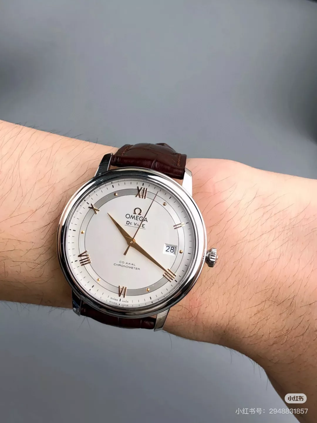오메가 드빌 40mm 브라운 가죽 기계식 손목시계 상세 이미지 11