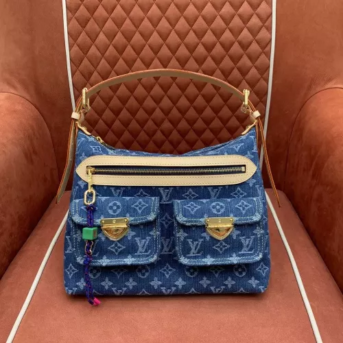 루이비통 워시드 블루 데님 배기 포켓 숄더백