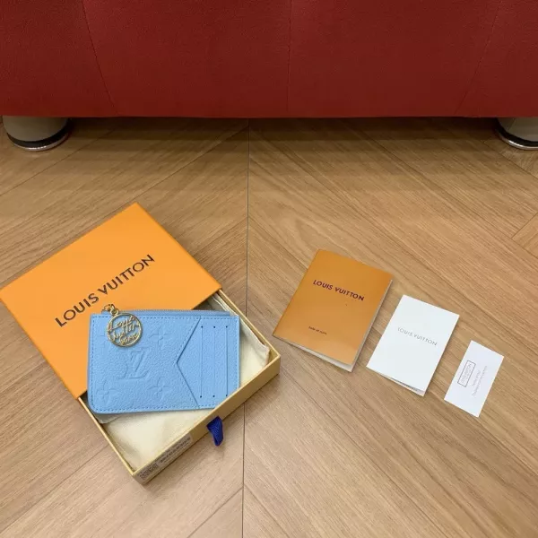 루이비통 로미 블루 카프스킨 지퍼 카드 지갑