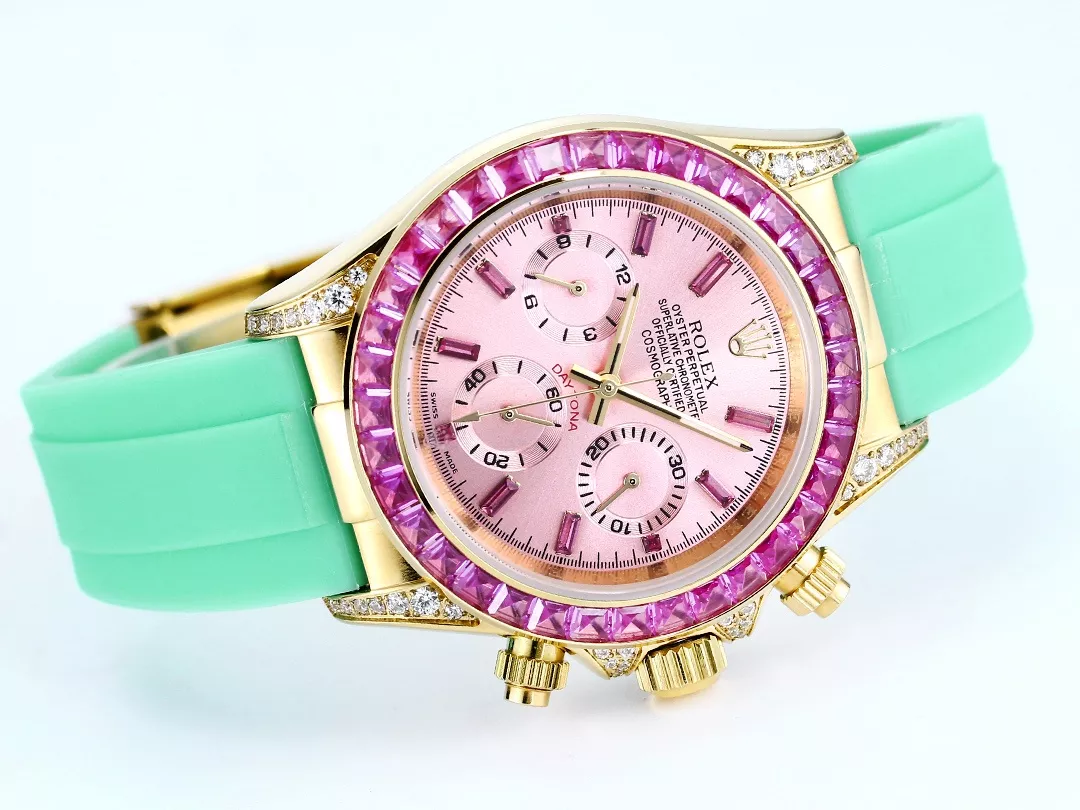 롤렉스 사쿠라 핑크 다이얼 43mm 캔버스 스트랩 쿼츠 크로노그래프 시계 상세 이미지 6