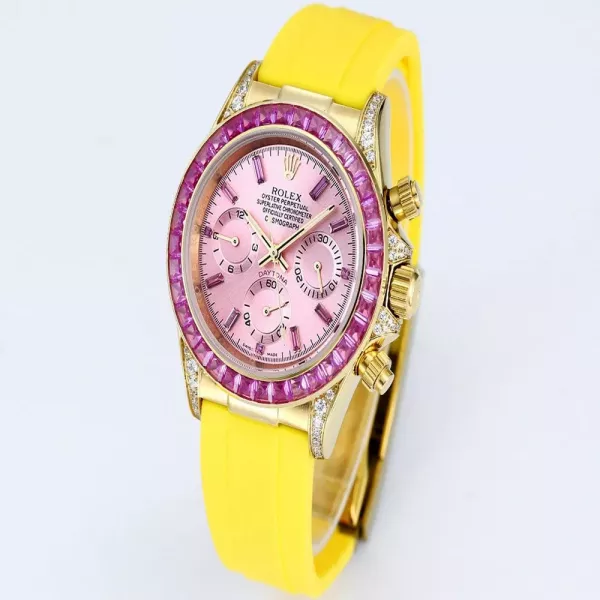 롤렉스 핑크 다이얼 43mm 캔버스 스트랩 크로노그래프 쿼츠 시계