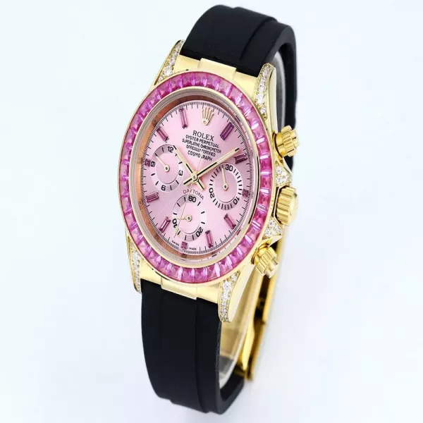 롤렉스 핑크 다이얼 43mm 캔버스 스트랩 크로노그래프 쿼츠 시계