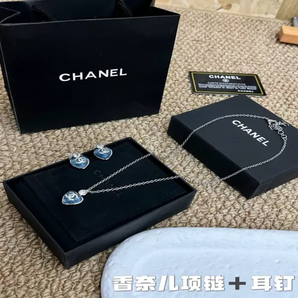 샤넬 하트 로고 목걸이 이어링 주얼리 세트