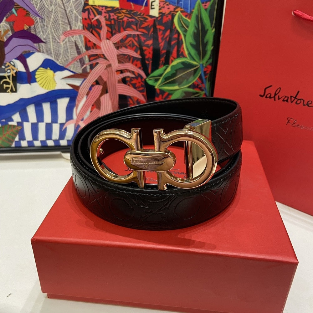 페라가모 골드 간치니 버클 34mm 가죽 벨트