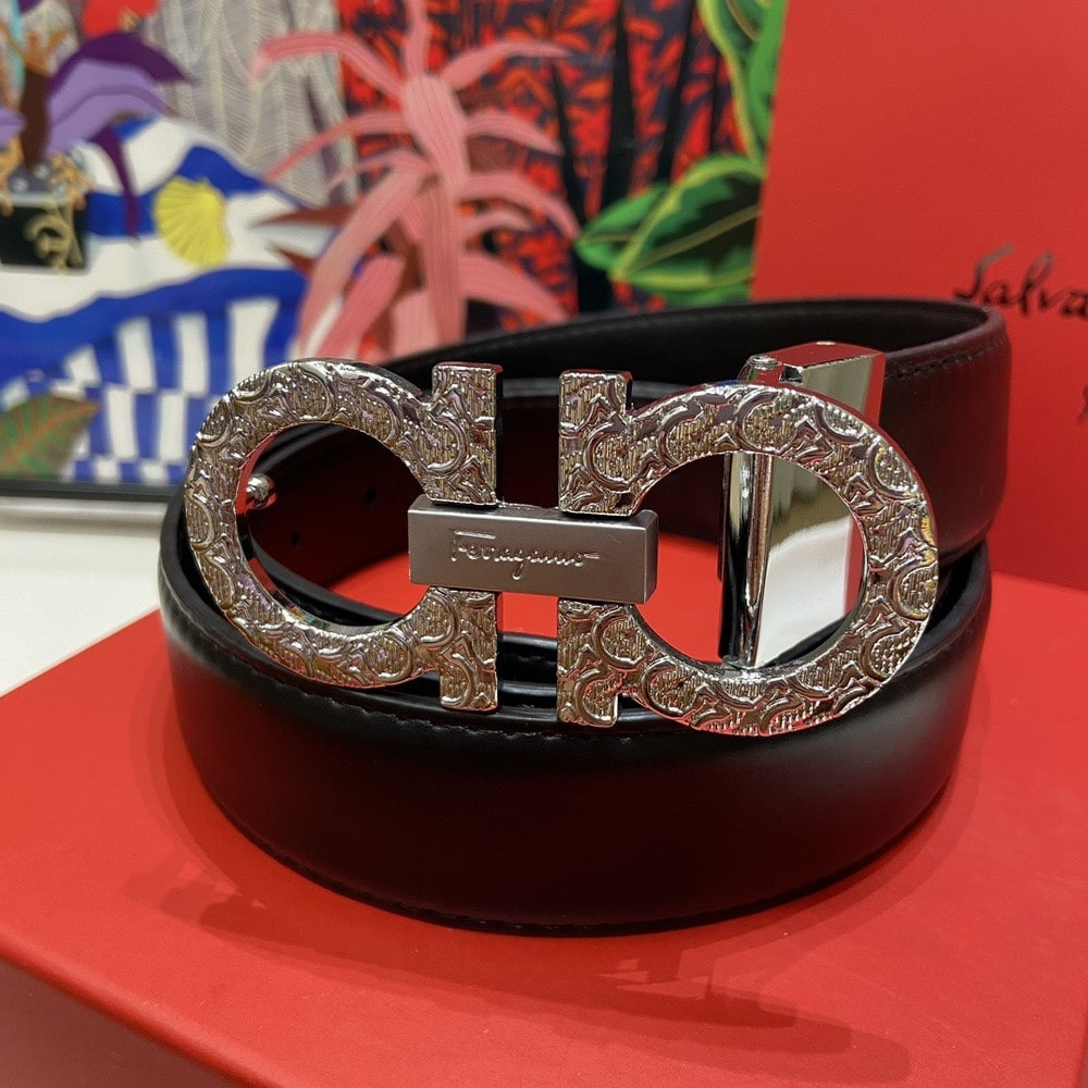 페라가모 실버 조각 버클 34mm 컷팅형 가죽 벨트