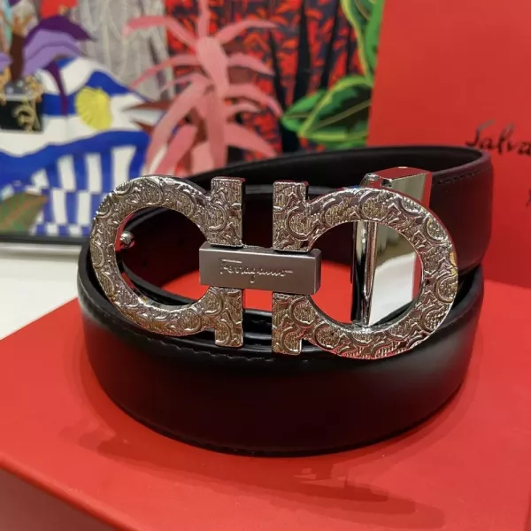 페라가모 실버 조각 버클 34mm 컷팅형 가죽 벨트