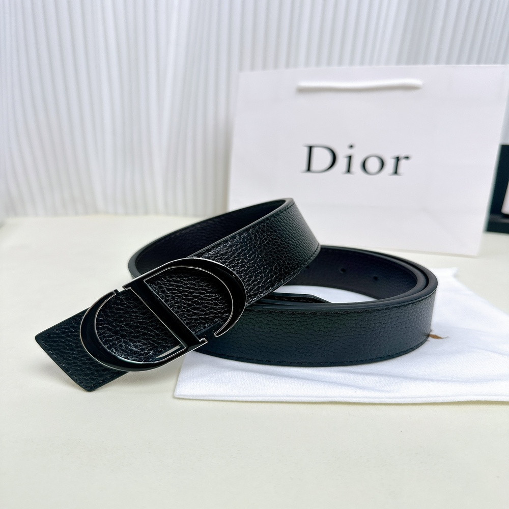 디올 CD 버클 양면 리치 텍스처 가죽 벨트