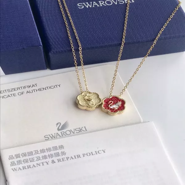 스와로브스키 플라워 스완 레드 펜던트 목걸이