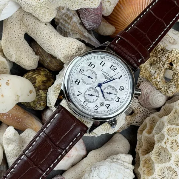 론진 삼안 육침 멀티펑션 오토매틱 40mm 가죽 손목시계